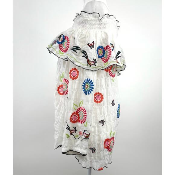 John Mark Embroidered Floral Boho Crinkle Strapless Ruffle Top White Size Large - Picture 4 of 10